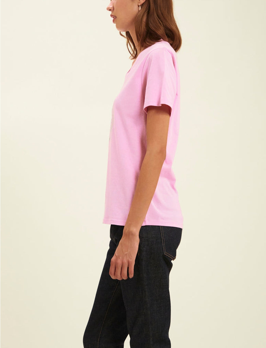 2qty RELIQUAT 20€ 0%  / T-shirt col V Aurore - Pink White Logo