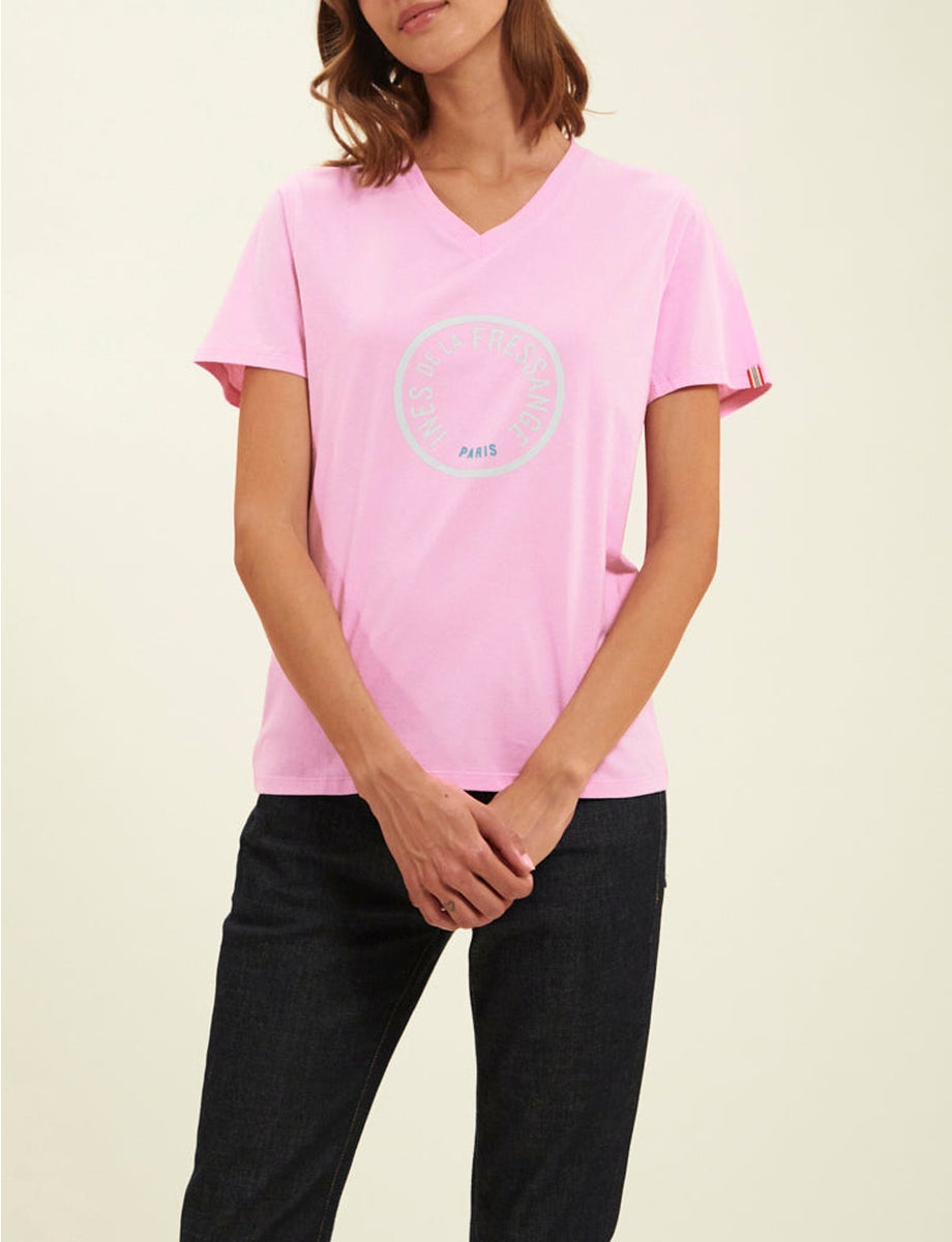 2qty RELIQUAT 20€ 0%  / T-shirt col V Aurore - Pink White Logo