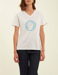 9qty RELIQUAT 20€ 0%  / T-shirt col V Aurore - White Turquoise
