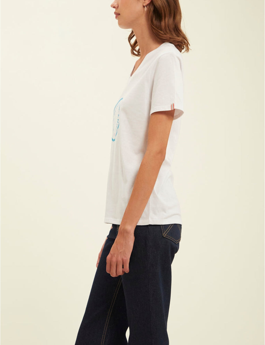 9qty RELIQUAT 20€ 0%  / T-shirt col V Aurore - White Turquoise