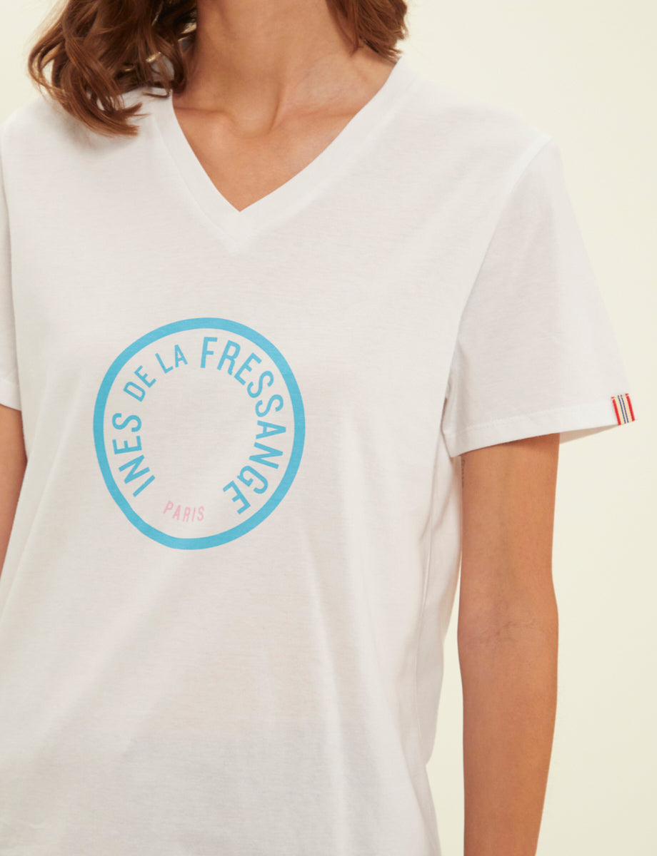 9qty RELIQUAT 20€ 0%  / T-shirt col V Aurore - White Turquoise