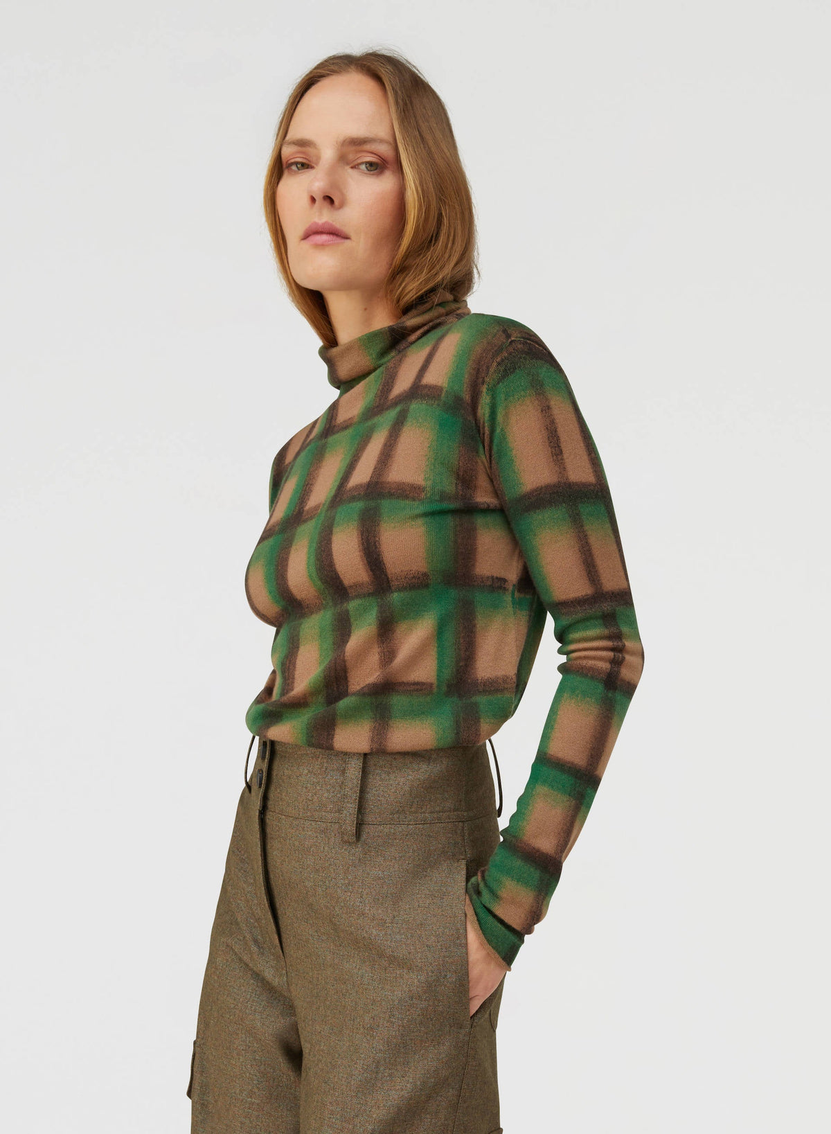 GREEN CHECK ROLLNECK