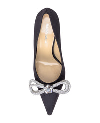 Double Bow 95 satin & rhinestone pumps - Black