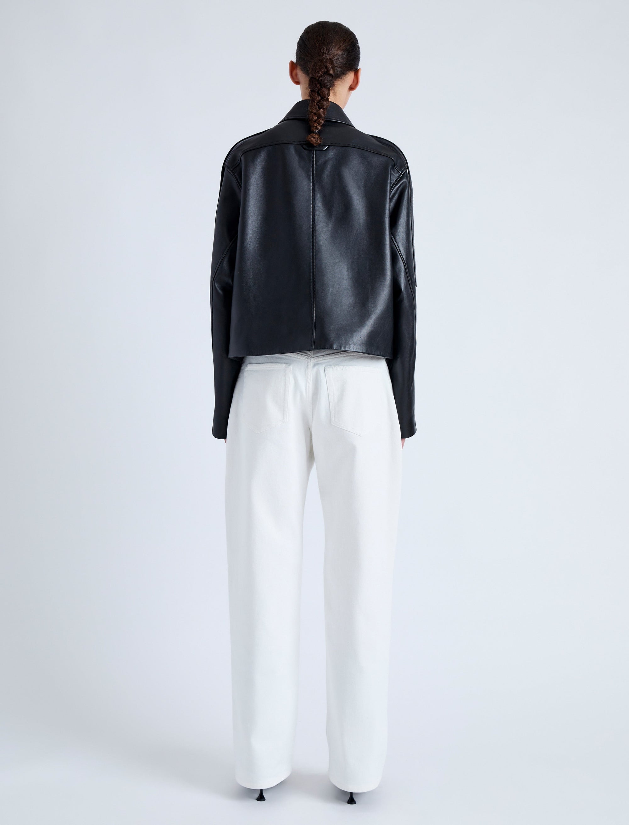 Veste courte à poches en cuir - Black