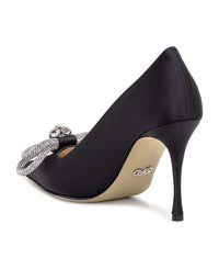 Double Bow 95 satin & rhinestone pumps - Black