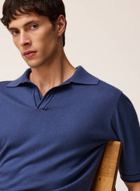 BLUE JERSEY STITCH KNIT POLO WITH CONTRASTING STRIPE DETAIL
