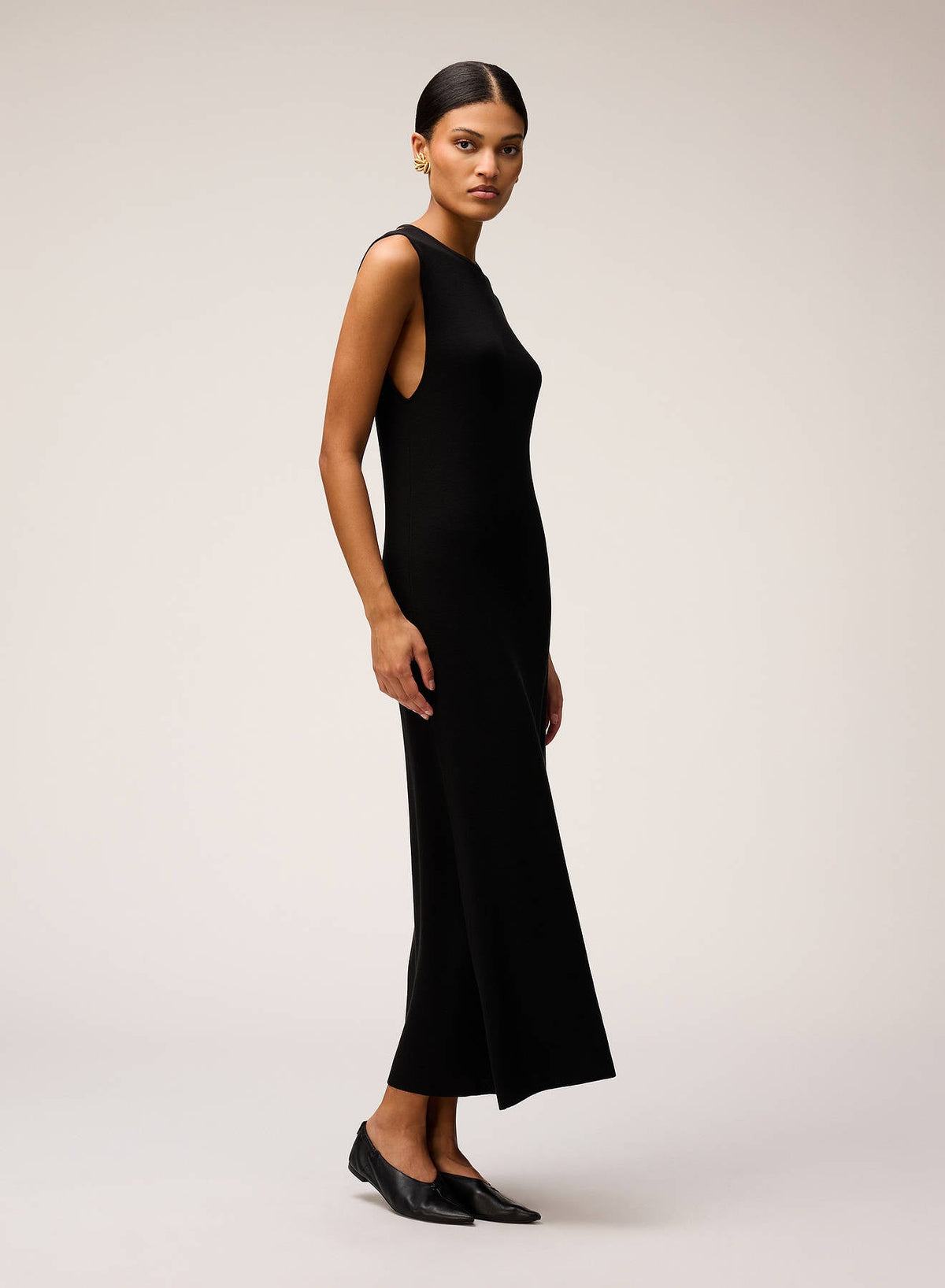 BLACK SILK KNIT DRESS WITH CROCHET DETAIL