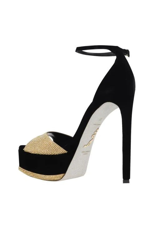 Sandales à plateforme Anastasia 130 à strass en satin - Nero & Sunshine
