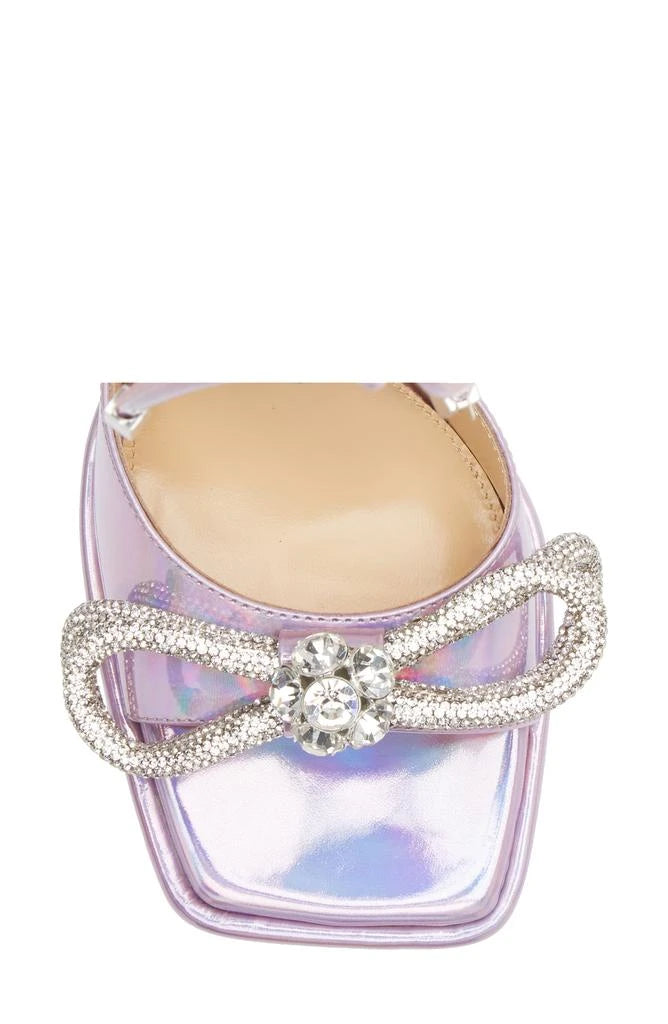 Double Bow 140 platform sandals in leather & rhinestone - Pink Iridescent