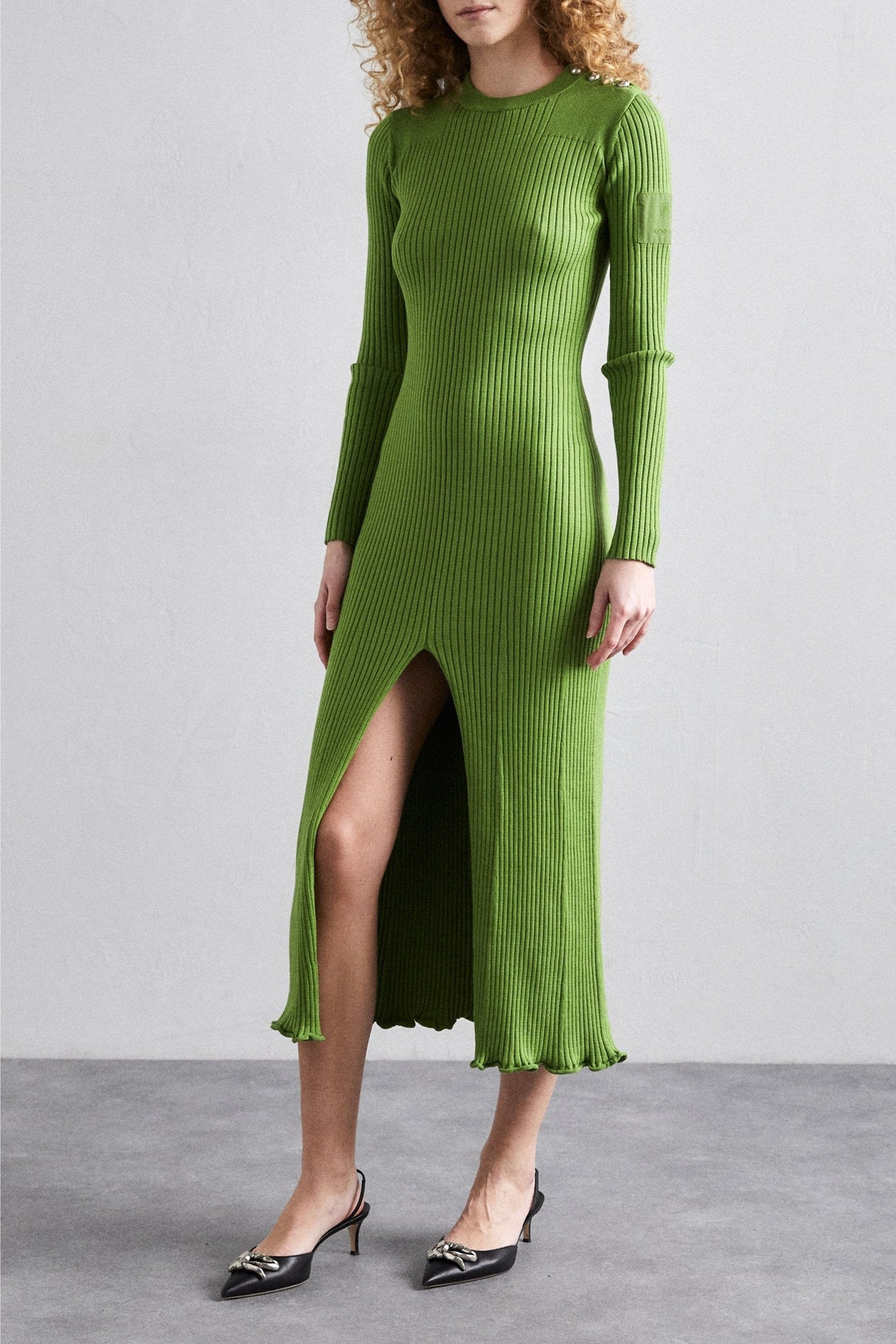 Slit mid-length knitted dress - Neo Kaki