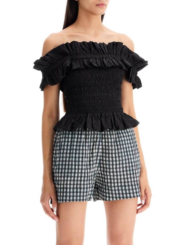 Blouse smockée à épaules dénudées - Black