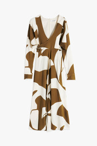 Wrap Midi Dress - Khaki/Cream