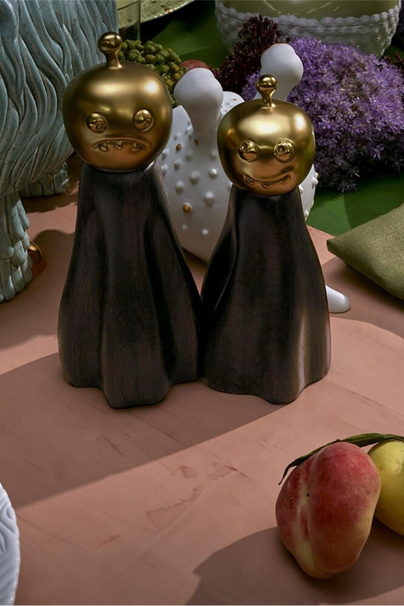 Set of 2 Haas Brass Salt and Pepper Mills - Brown & Gold