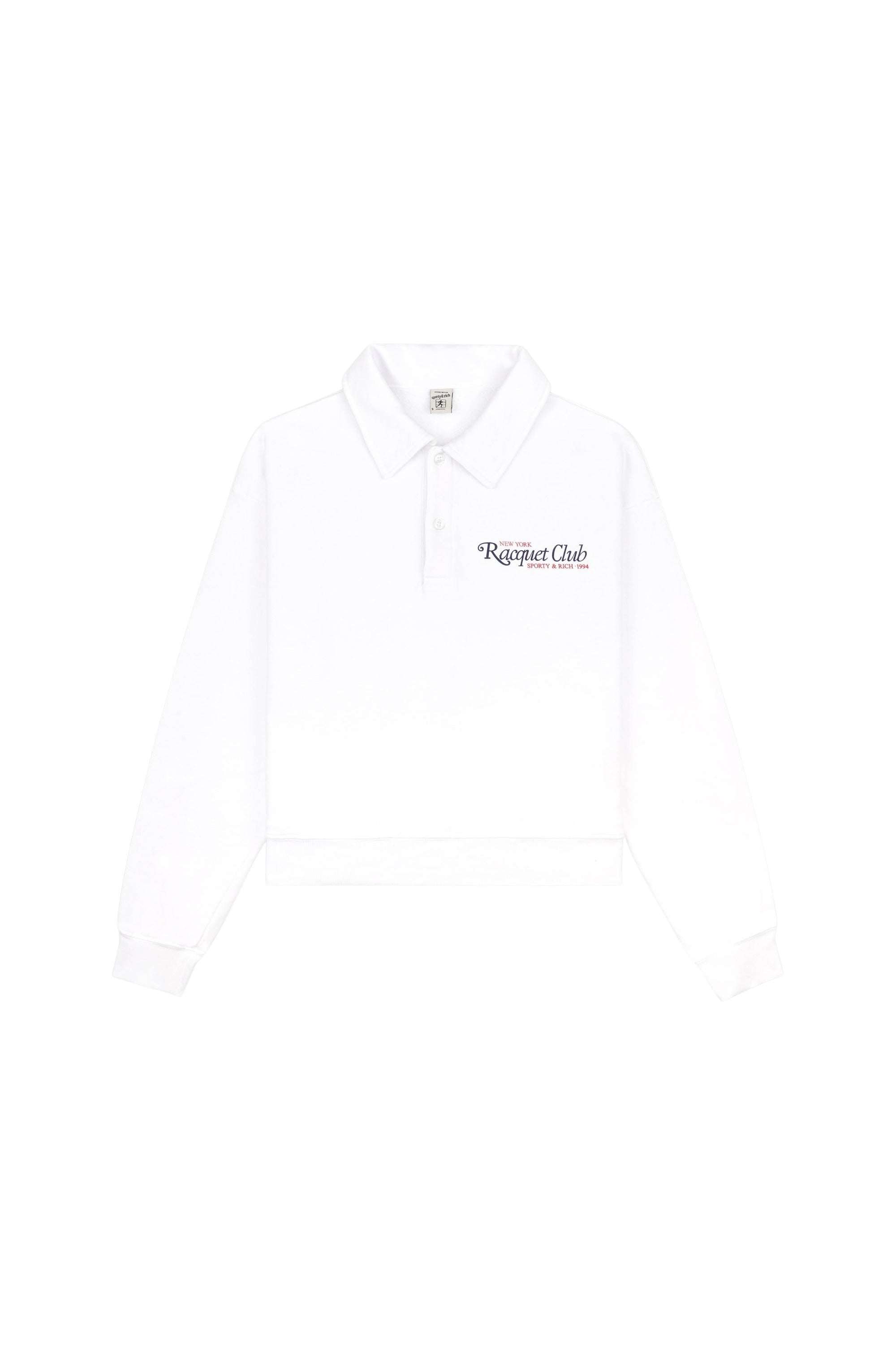 94 Racquet Club Cropped Polo - White & Navy & Red