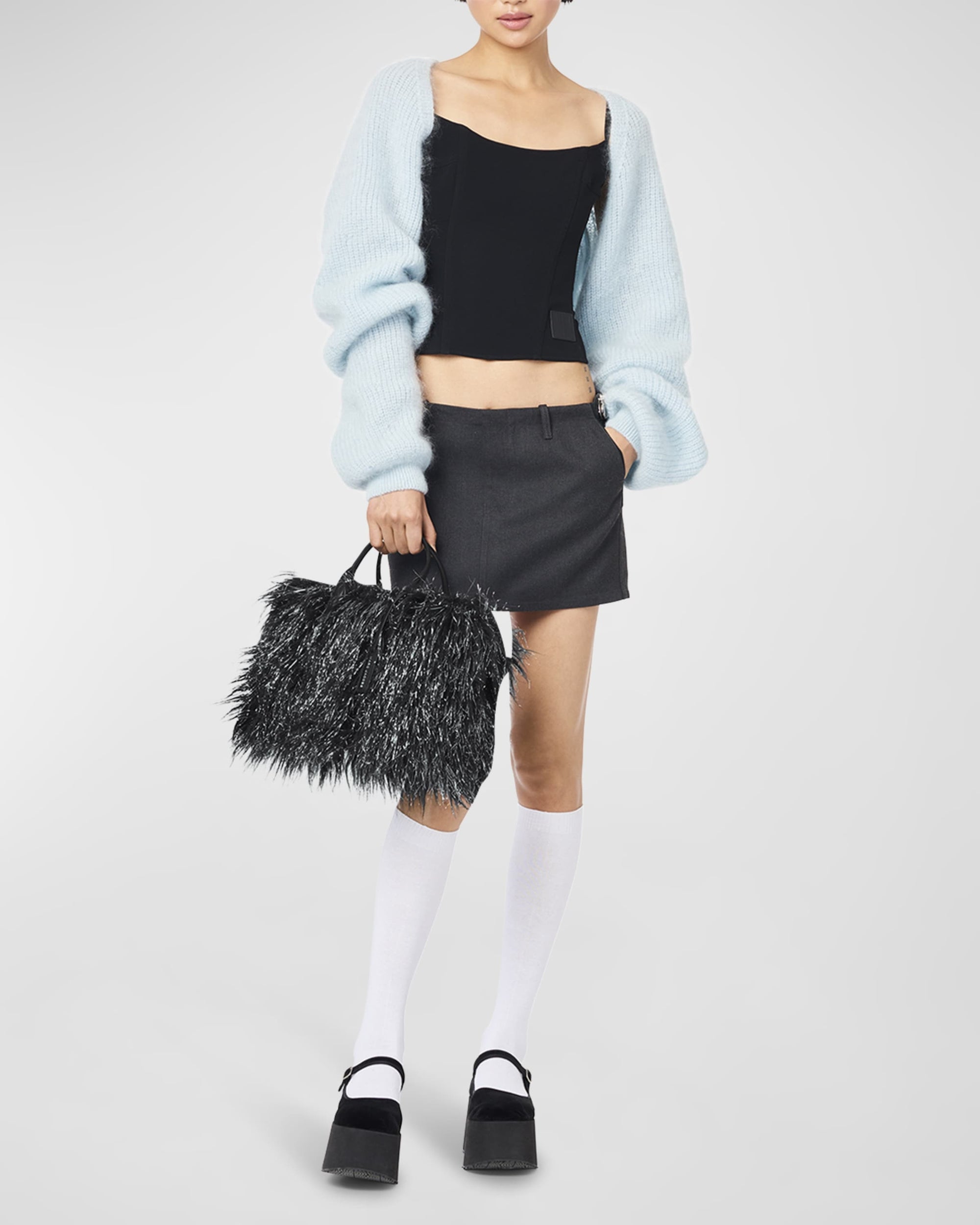 Petit sac The Tote Bag en fausse fourrure - Black & Silver