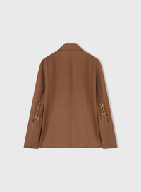CAMEL AND AMARANTO BICOLOR DOUBLE JACKET WITH EMBROIDERED DETAIL