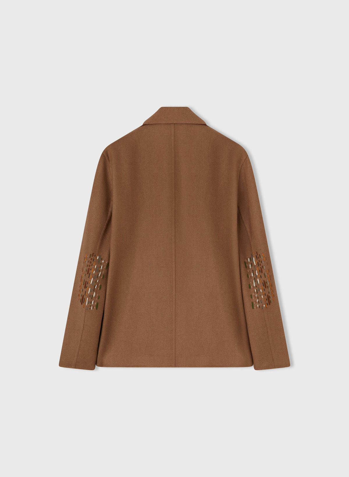 CAMEL AND AMARANTO BICOLOR DOUBLE JACKET WITH EMBROIDERED DETAIL