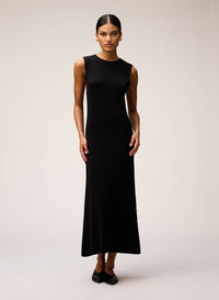 BLACK SILK KNIT DRESS WITH CROCHET DETAIL