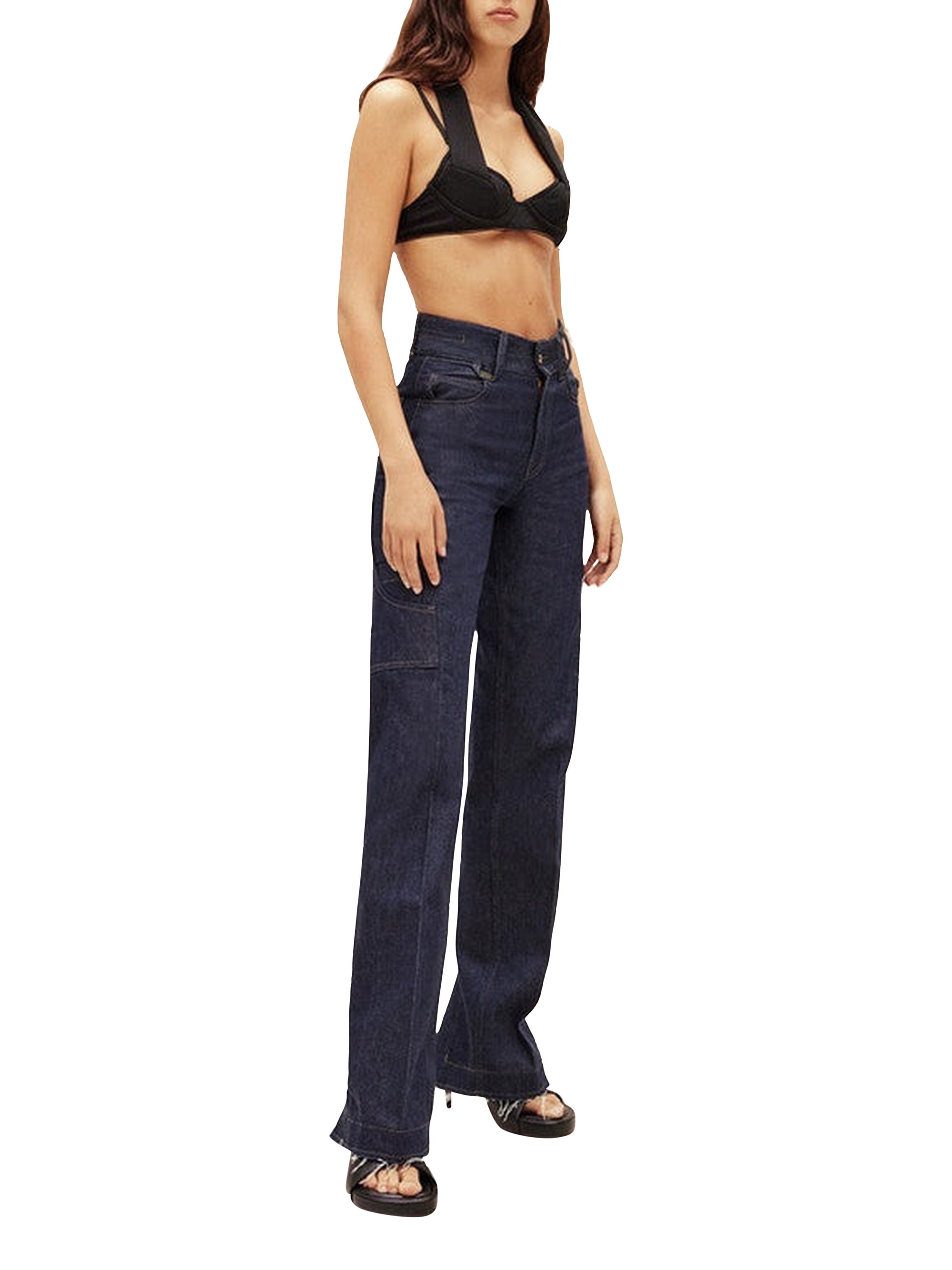 Pantalon De-Nîmes taille haute en denim - Navy & Khaki