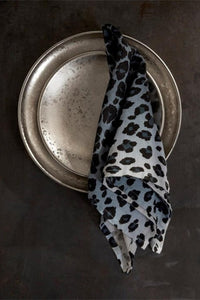 Set of 4 Leopard Print Linen Napkins - Blue
