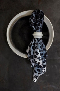 Set of 4 Leopard Print Linen Napkins - Blue