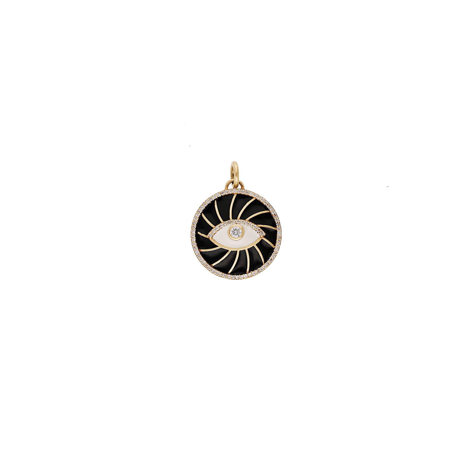Round Eye Pendant in 14K Yellow Gold set with Diamonds - Black