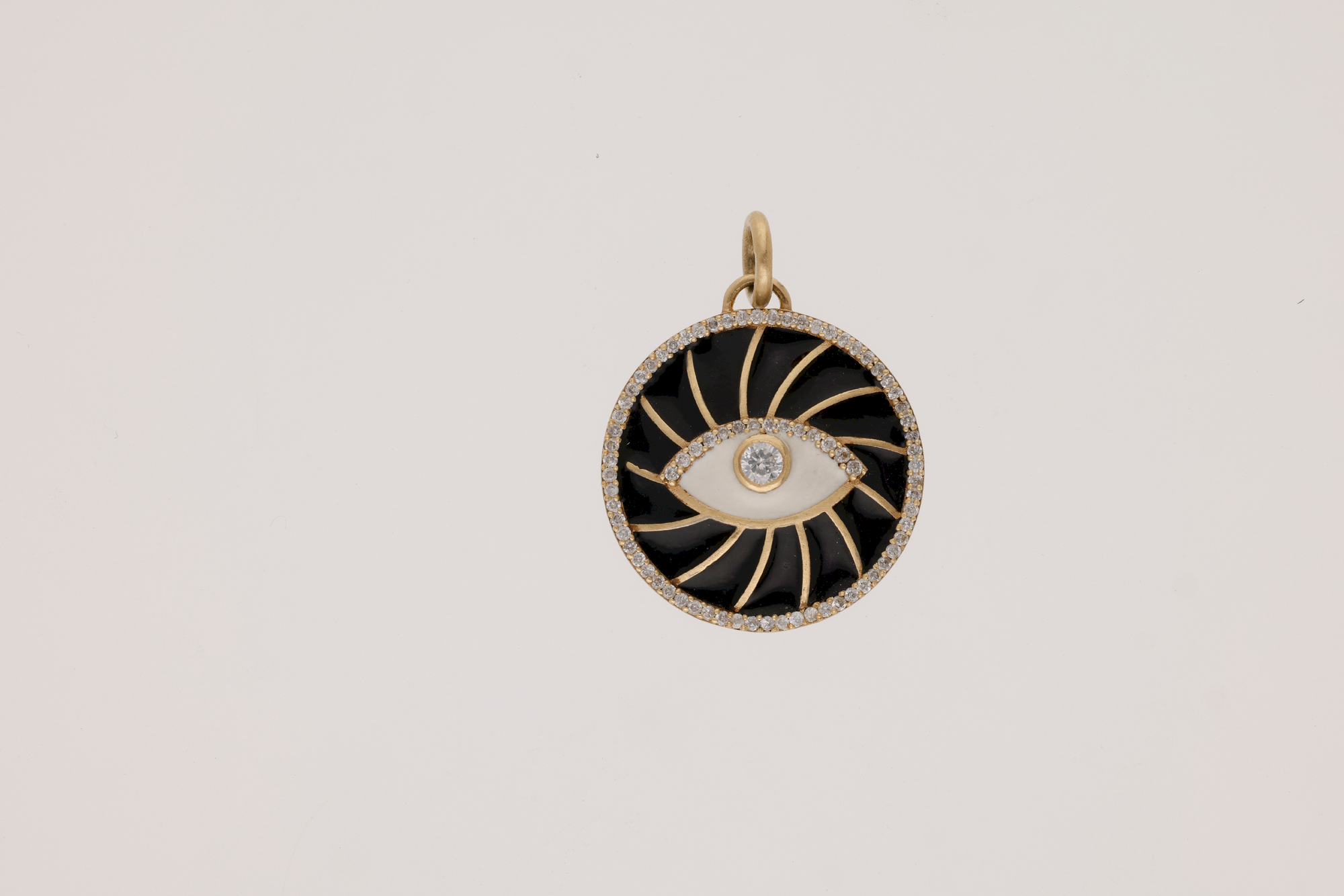 Blanc / Pendentif Rond Œil en Or jaune 14K serti de diamants - Blanc