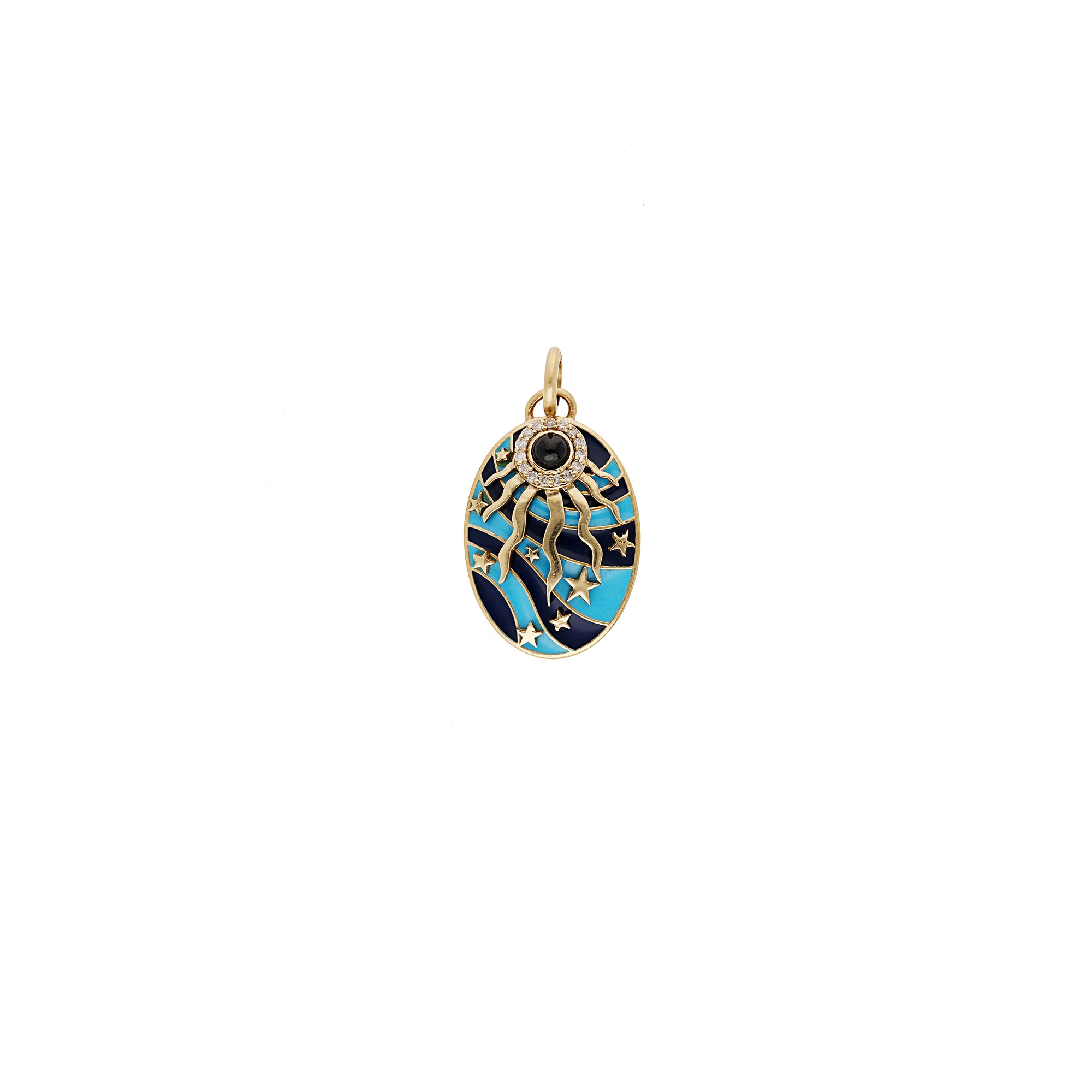 Oval Star Eye Pendant in 14K Yellow Gold Set with Diamonds - Sapphire