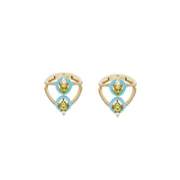 Bleu / Bague en Or jaune 14K & Péridots sertie de diamants - Bleu