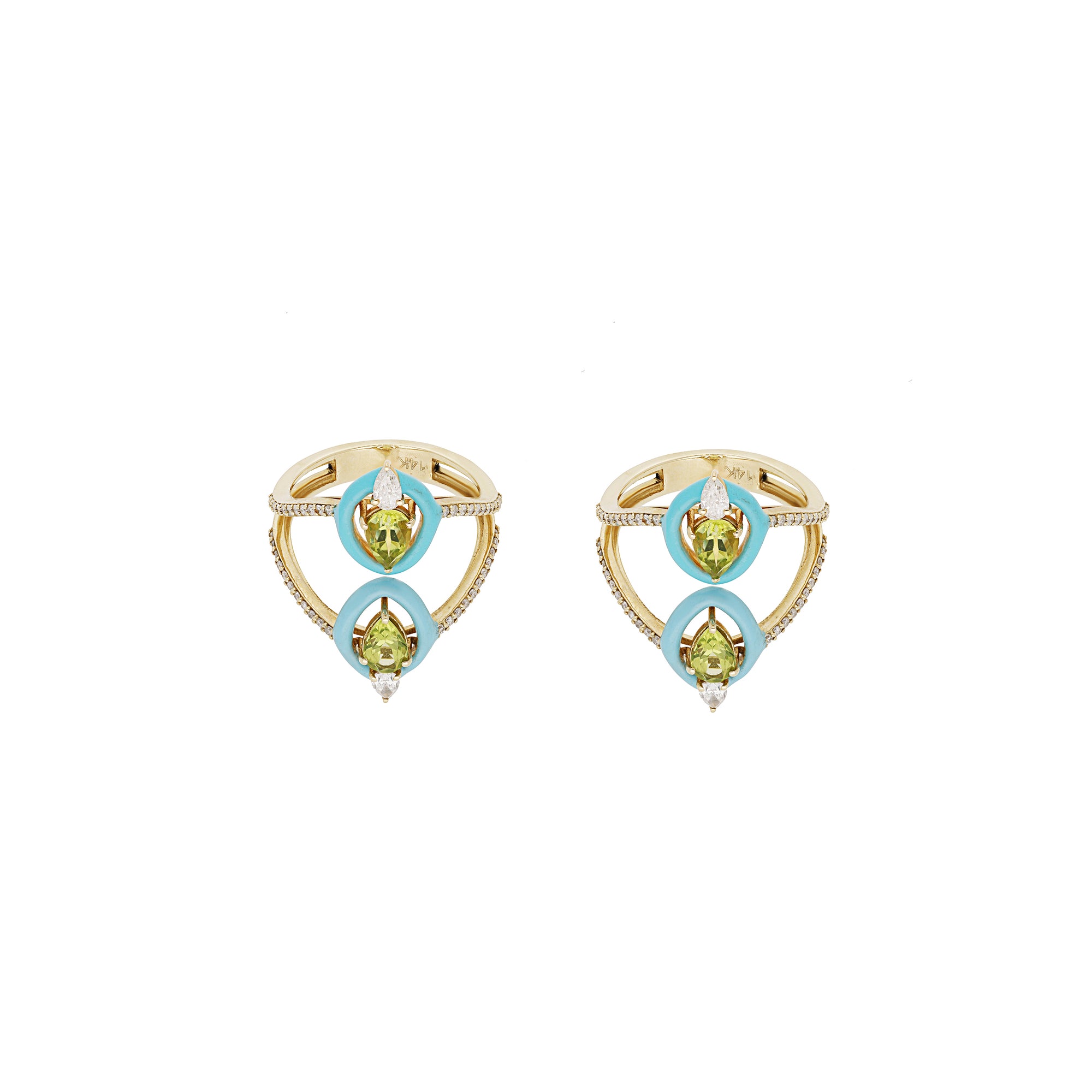 Bleu / Bague en Or jaune 14K & Péridots sertie de diamants - Bleu