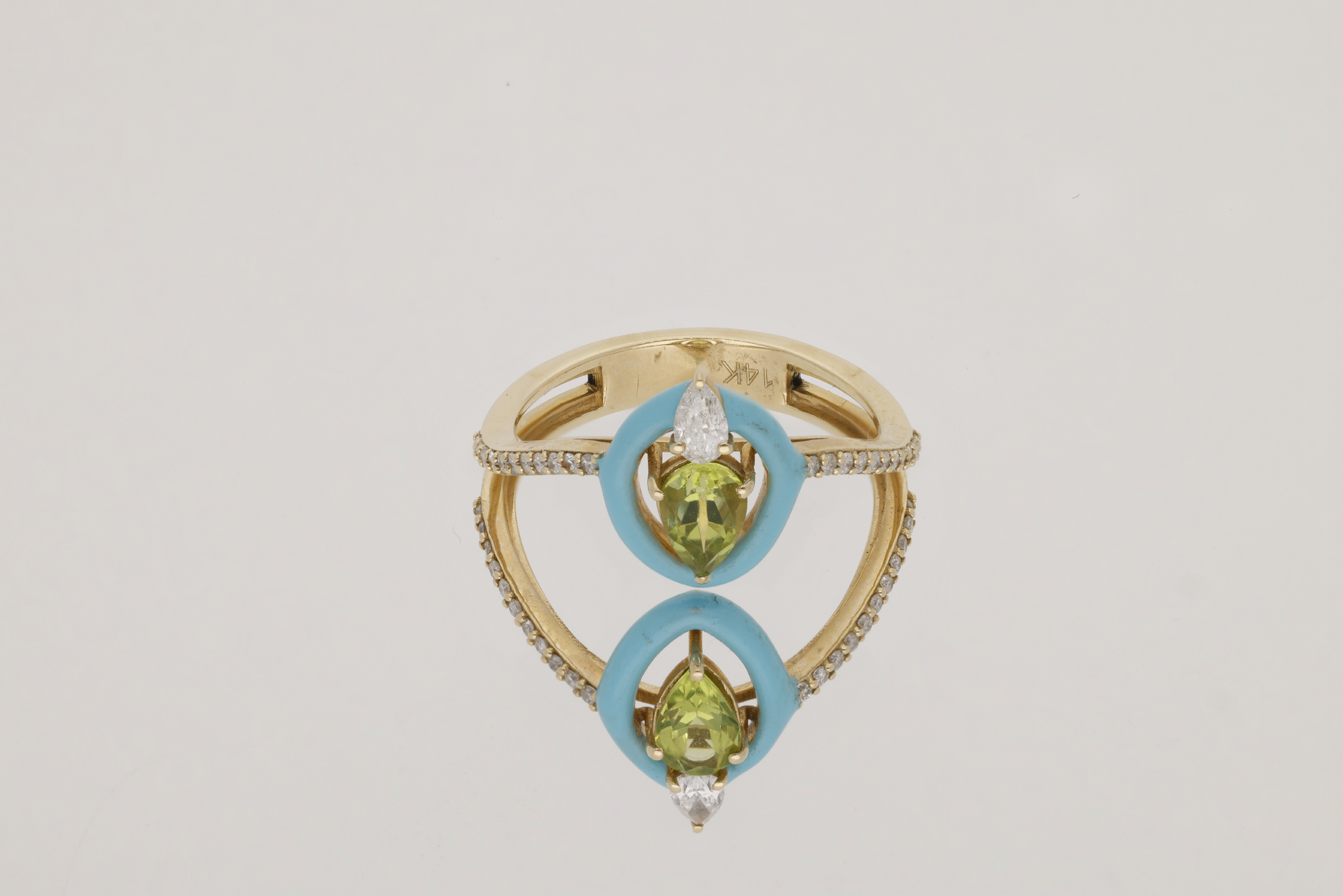 Bleu / Bague en Or jaune 14K & Péridots sertie de diamants - Bleu