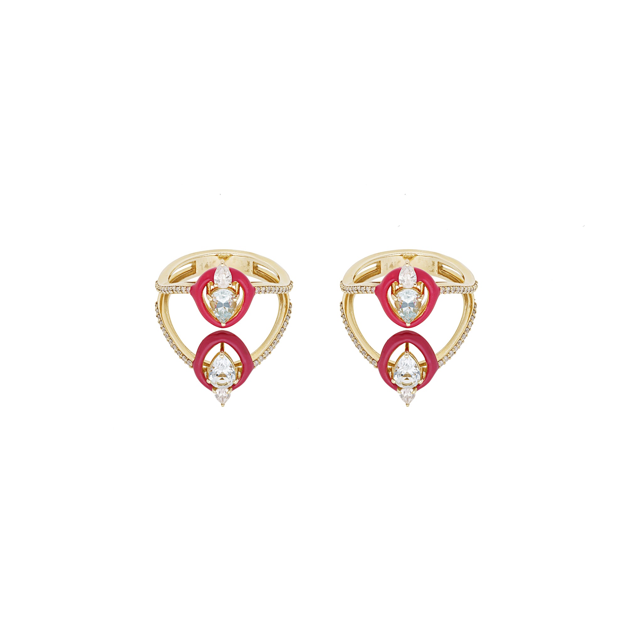 Rouge / Bague en Or jaune 14K & Aquamarines sertie de diamants - Rouge
