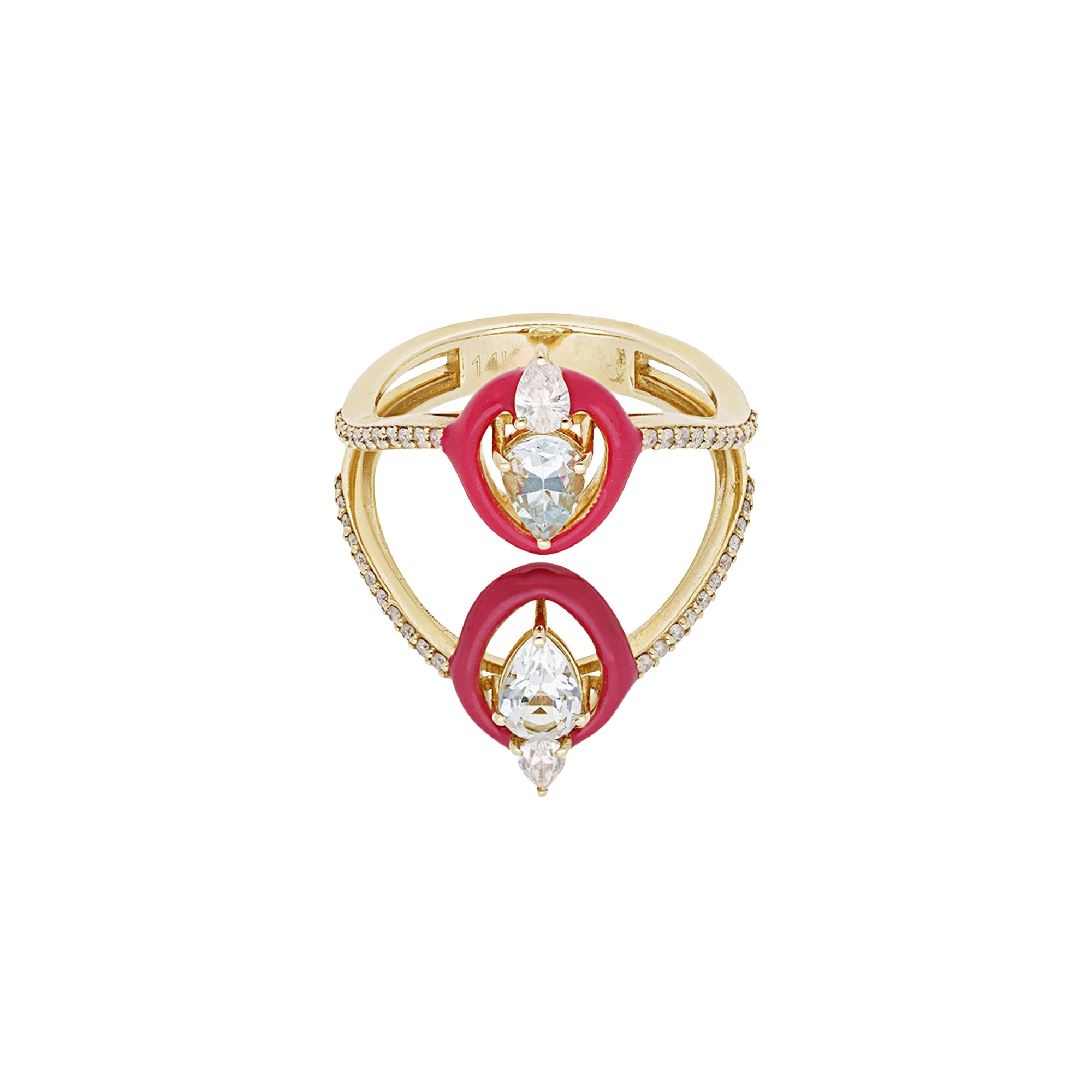 Ring in 14K Yellow Gold & Aquamarines set with Diamonds - Red