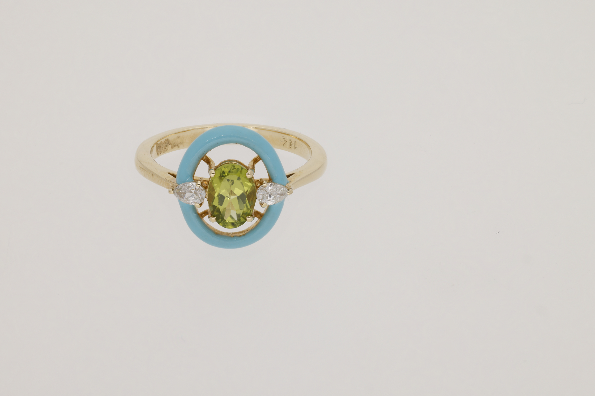 Bleu / Bague en Or jaune 14K & Péridot sertie de diamants - Bleu