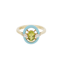 Bleu / Bague en Or jaune 14K & Péridot sertie de diamants - Bleu