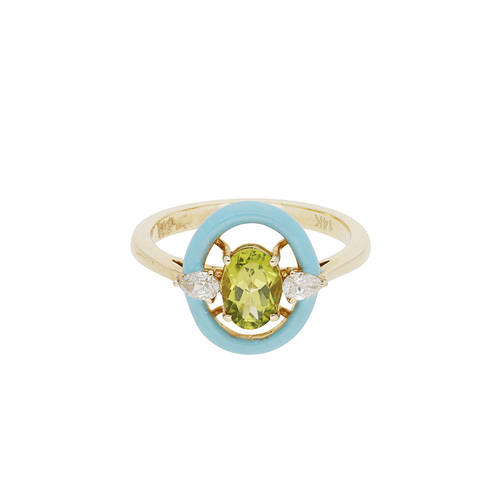 Bleu / Bague en Or jaune 14K & Péridot sertie de diamants - Bleu