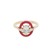 Rouge / Bague en Or jaune 14K & Aquamarine sertie de diamants - Rouge