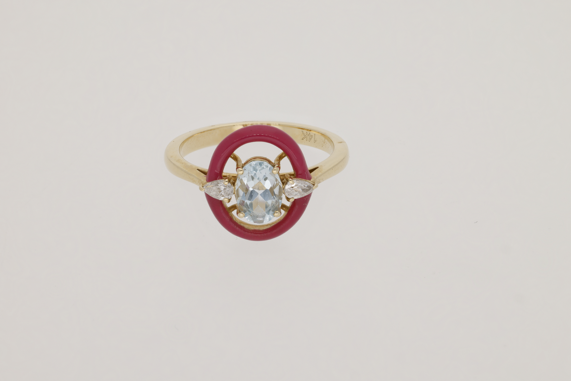 Rouge / Bague en Or jaune 14K & Aquamarine sertie de diamants - Rouge