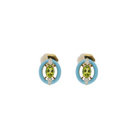 Earrings in 14K Yellow Gold & Peridots set with diamonds - Blue