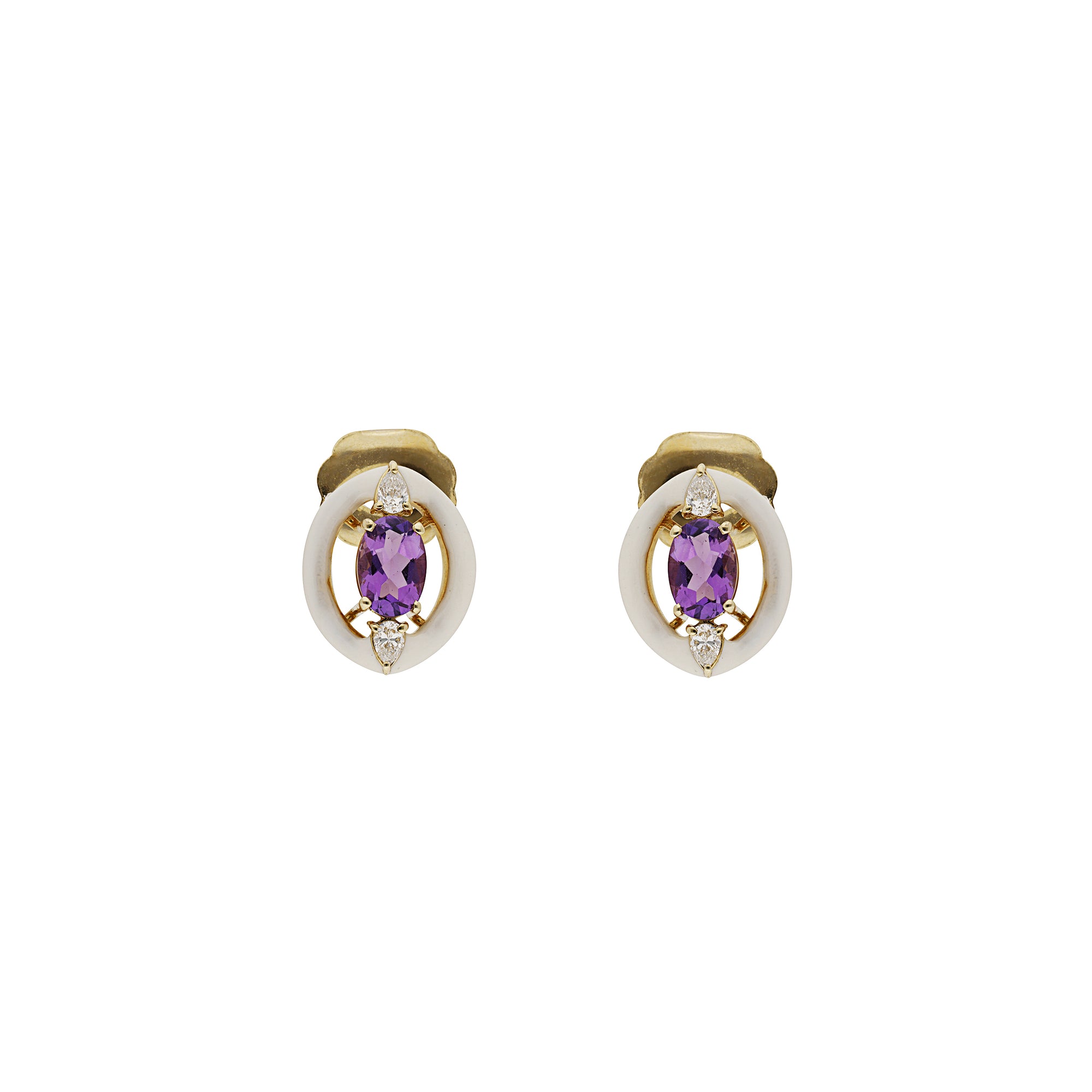 Earrings in 14K Yellow Gold & Amethyst set with Diamonds - Violet