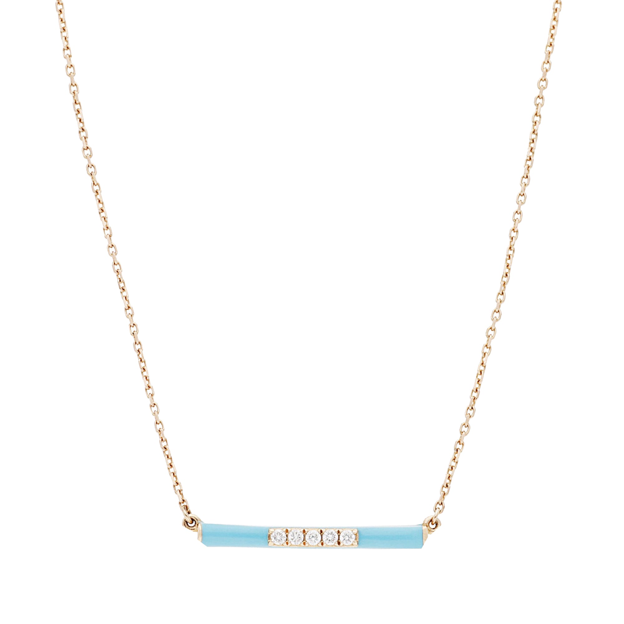 14K pink gold necklace set with diamonds - Blue