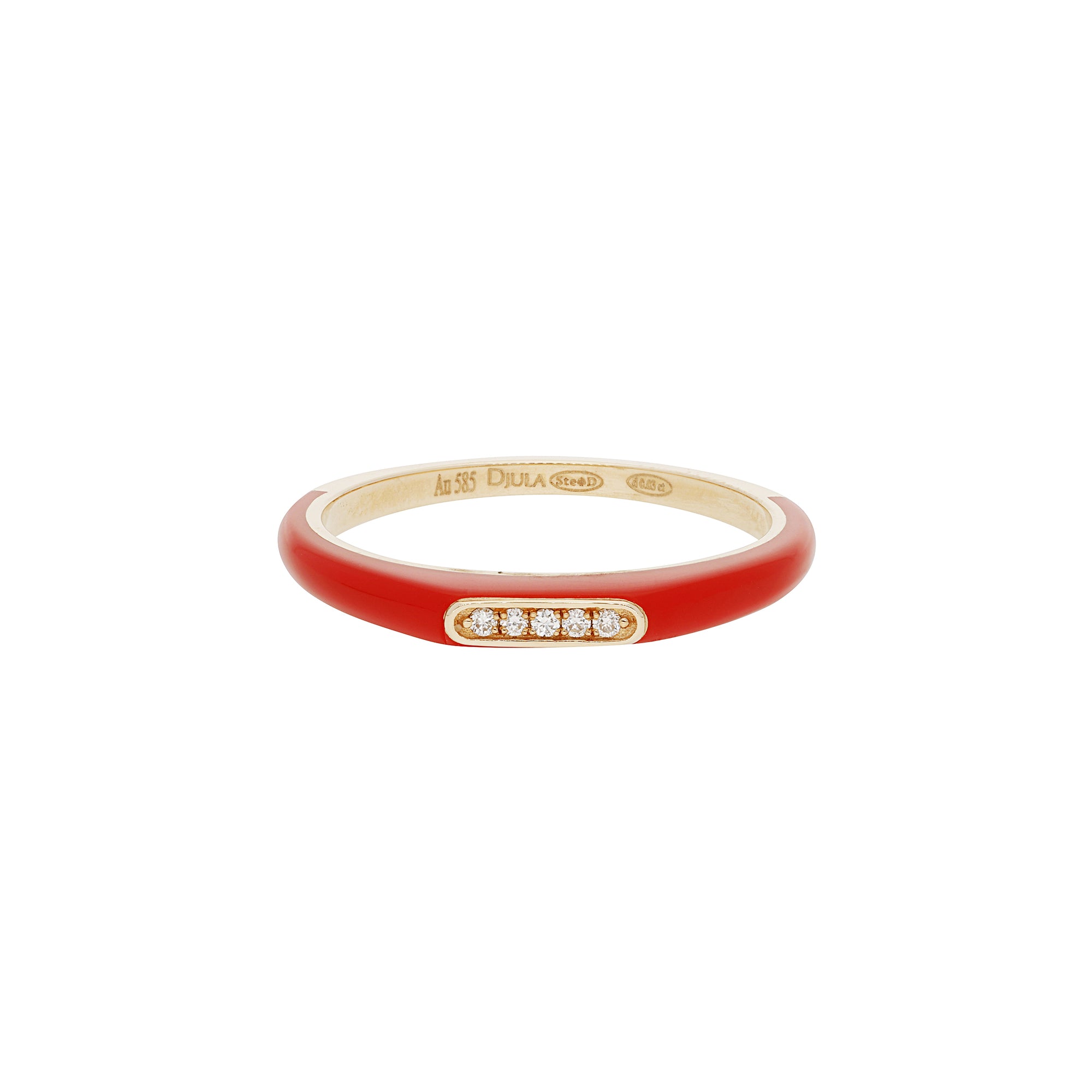 Rouge / Bague Jonc en Or rose 14K sertie de diamants - Rouge