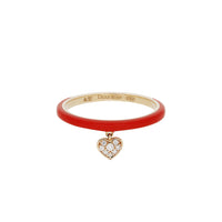 Rouge / Bague Cœur en Or rose 14K sertie de diamants - Rouge