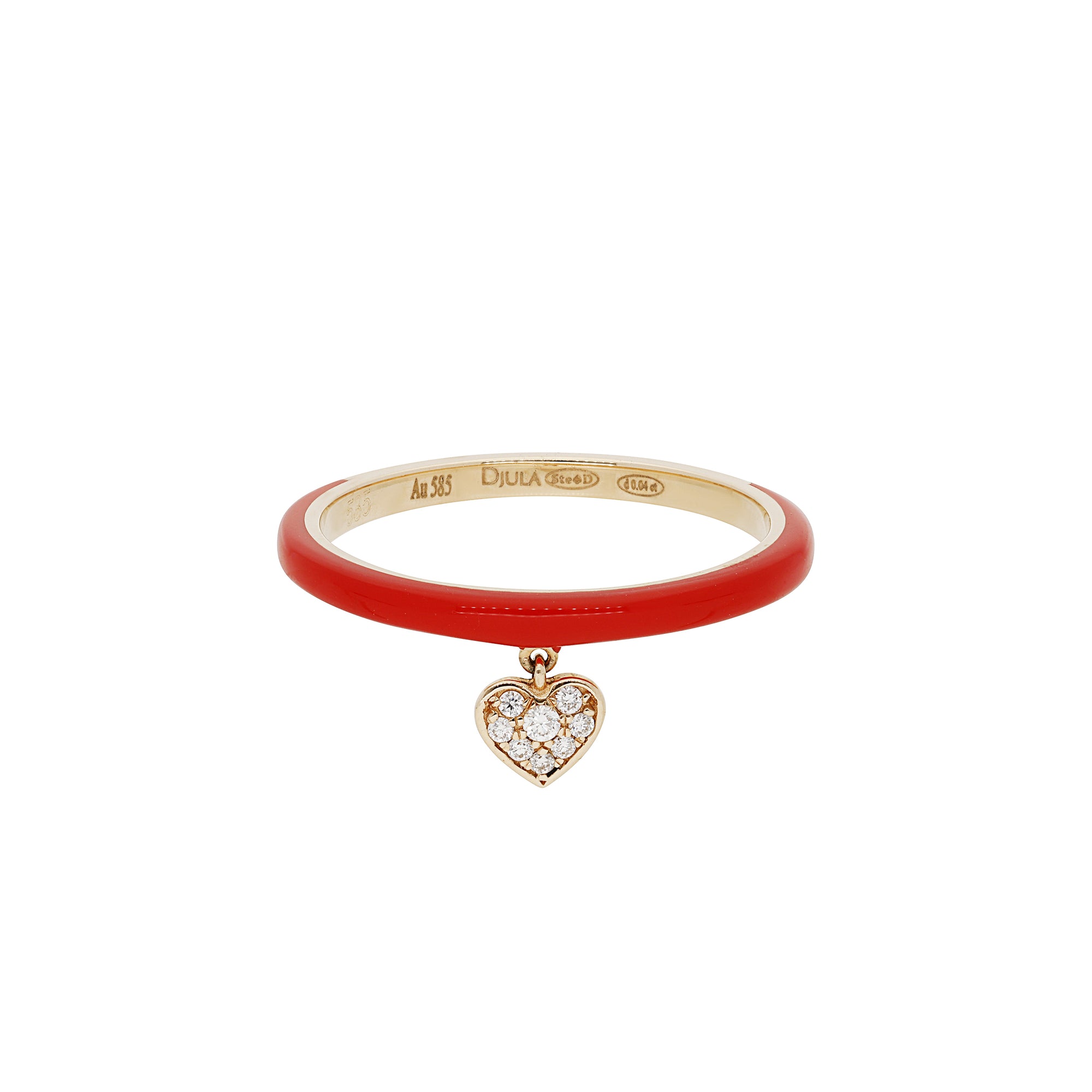 Rouge / Bague Cœur en Or rose 14K sertie de diamants - Rouge