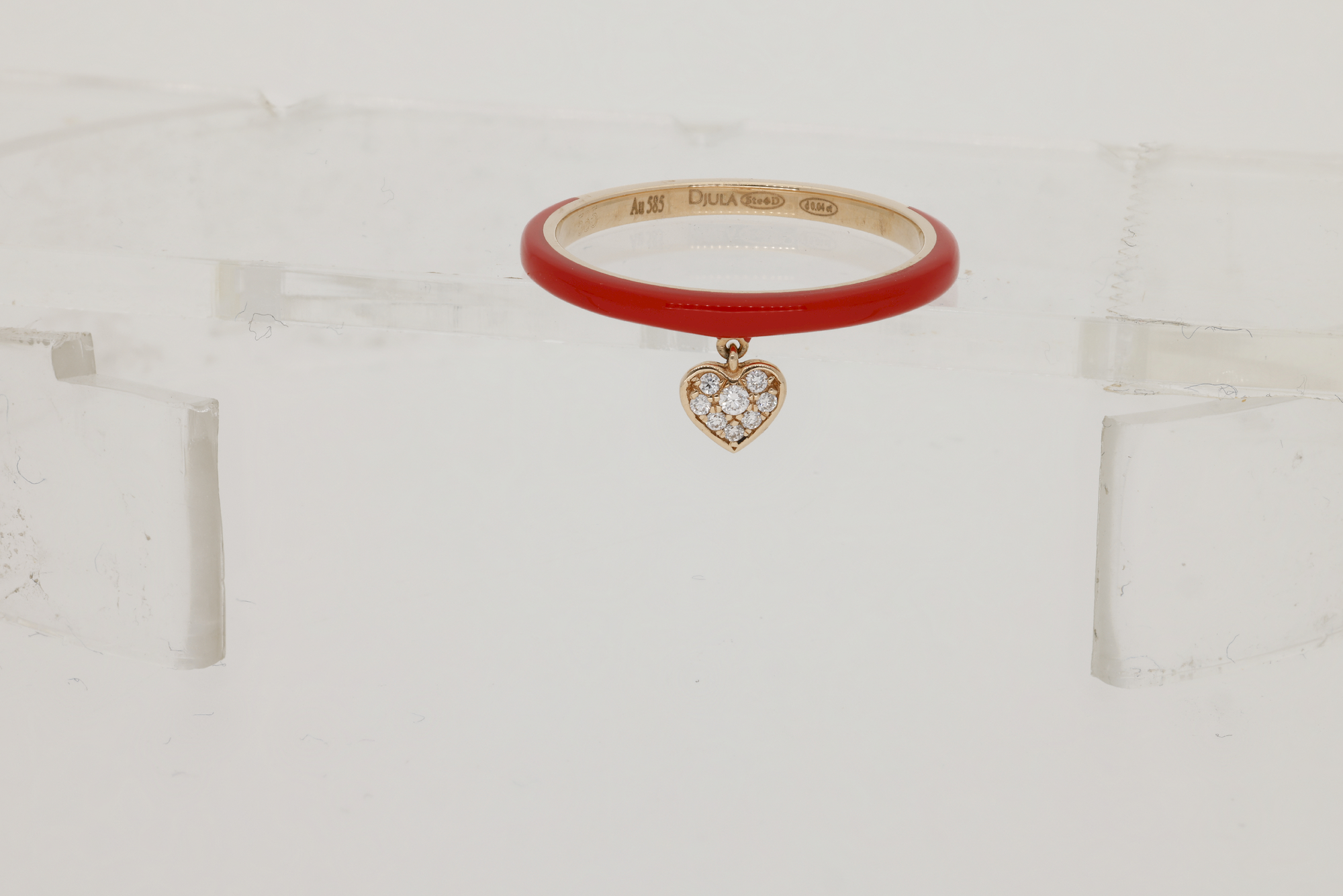 Rouge / Bague Cœur en Or rose 14K sertie de diamants - Rouge