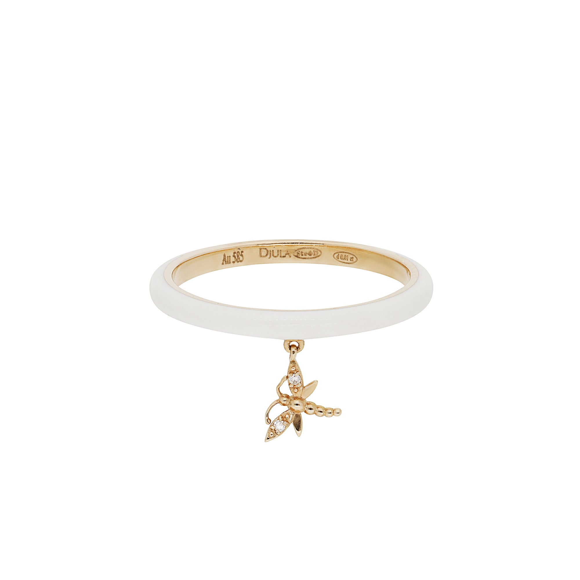 Blanche / Bague Libéllule en Or rose 14K sertie de diamant - Blanche