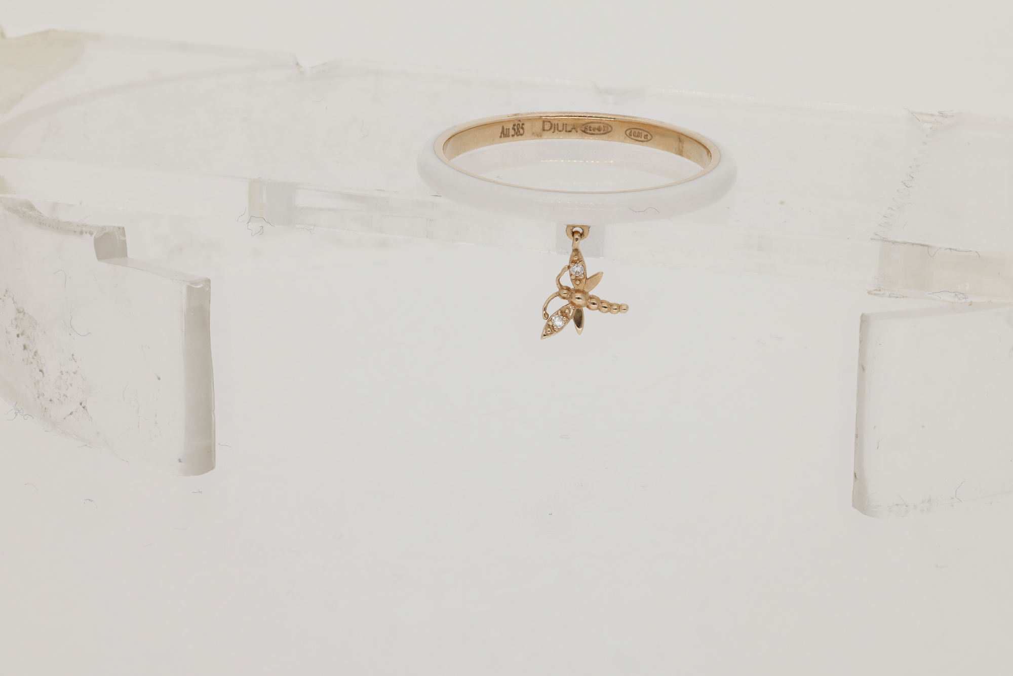 Blanche / Bague Libéllule en Or rose 14K sertie de diamant - Blanche