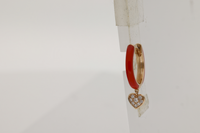 Rouge / Mono boucle Créole Cœur en Or rose 14K sertie de diamants - Rouge