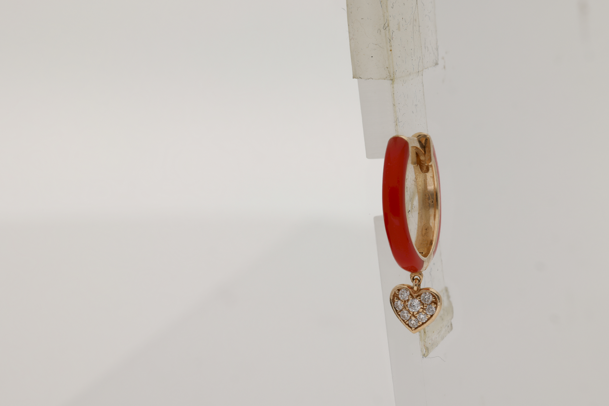 Rouge / Mono boucle Créole Cœur en Or rose 14K sertie de diamants - Rouge