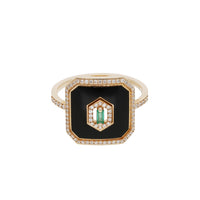 Noir Emeraude / Bague Square Email en Or rose 14K sertie de diamants - Noir Emeraude